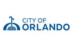 A blue and white logo of the city of orlando.