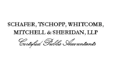 A black and white image of the logo for schafer, tschopp, whitcomb, mitchell & sheridan.