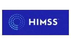 A blue banner with the word himss written in white.